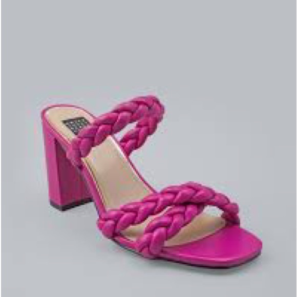 ✨NWT✨ WHBM Braided Mid Heel Slide Sandals in Pink Kiss - Size 8.5 - Picture 1 of 4